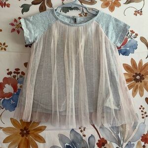 GUC $30 BCBG Toddler 2Tp Girls Grey Pink Pleated Sheer Layered School T Shirt